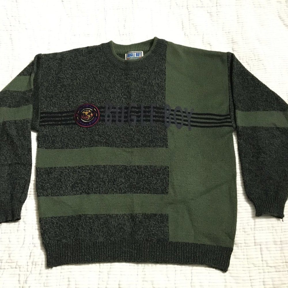 Rare VTG BUGLE BOY Direction Global Challenge Spell Out Colorblock Sweater 90s L